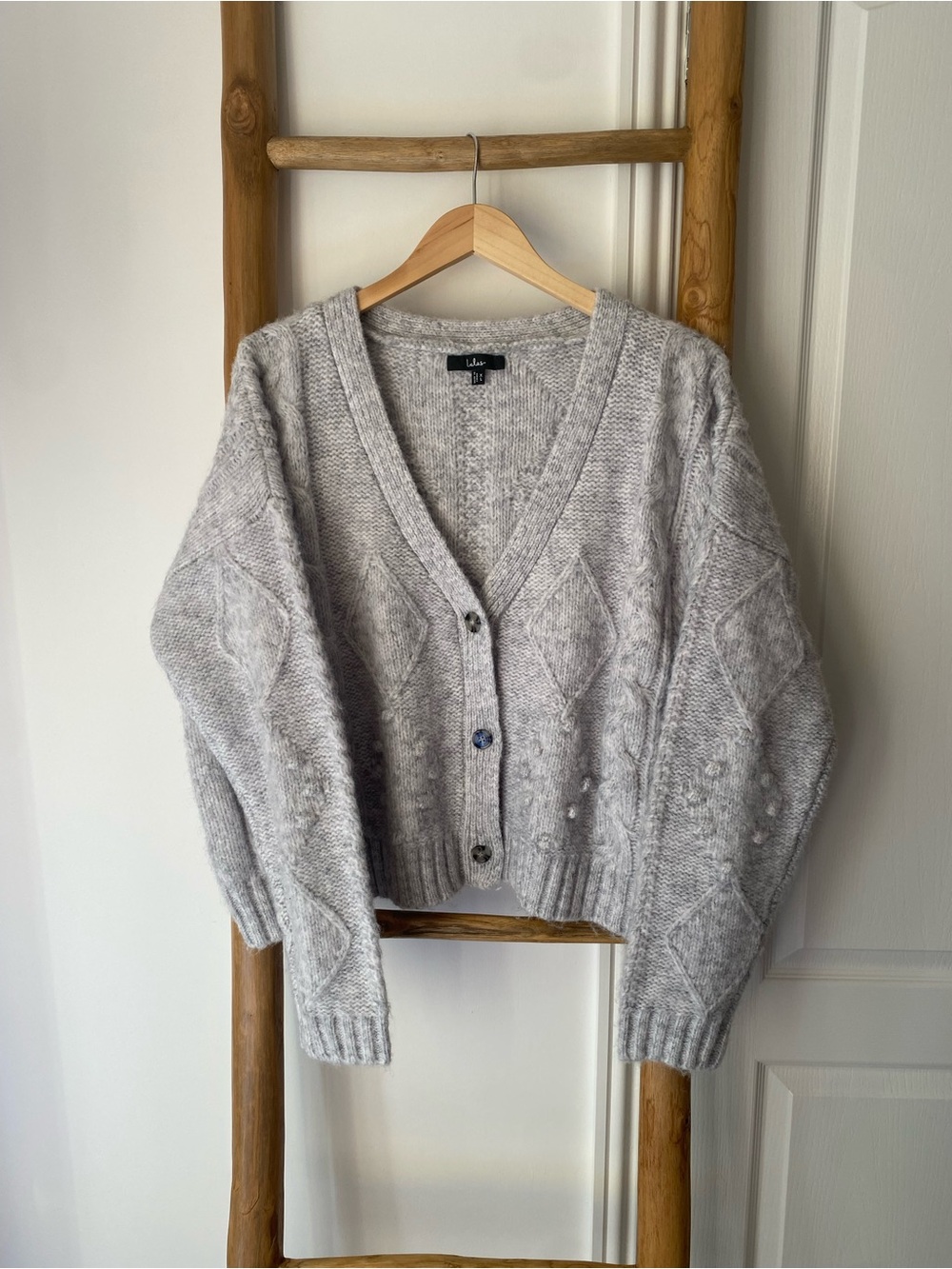 Lulus Adorable Comfort Heather Grey Chunky Cable Knit Cardigan Sweater Sz XL